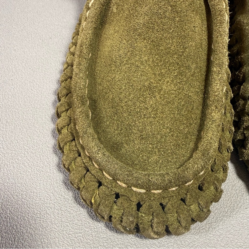 Latigo Gamine Olive Green Suede Moccasins with Leather Laces - Picture 7 of 16